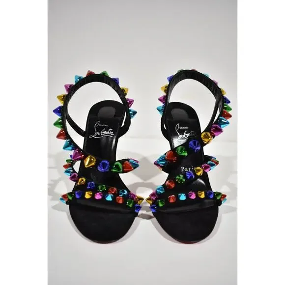 Christian Louboutin Spikita Strap 100 Black Suede Strappy Sandal